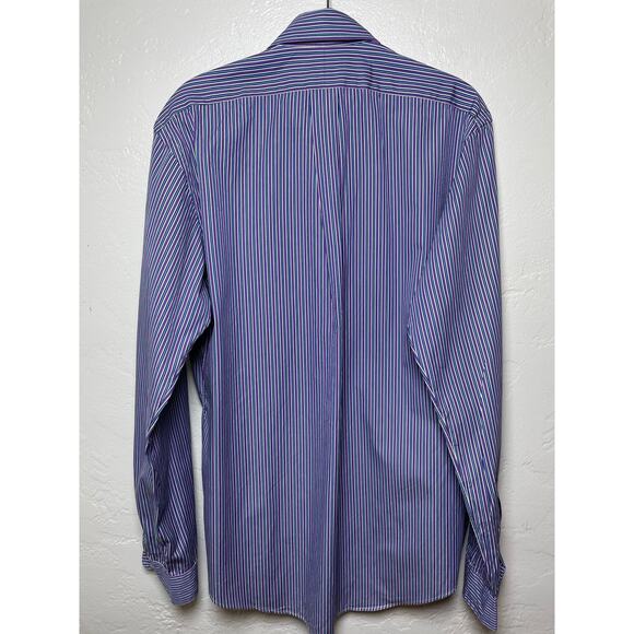Ralph Lauren Purple Navy White Striped Sz 15-1/2" Med Longsleeve Button Shirt - Picture 5 of 6